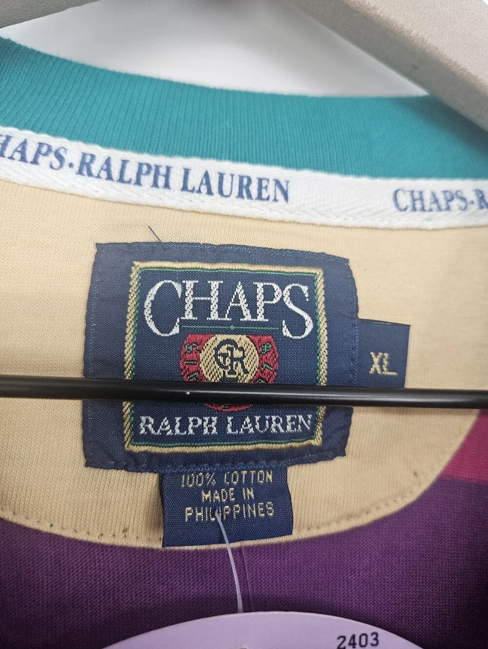 Vintage Deadstock Chaps Ralph Lauren 90s Striped Monogrammed Long Polo Shirt NWT